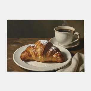Golden Croissant Coffee Still Life Doormat