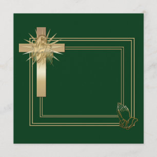 Golden cross and praying hands invitations
