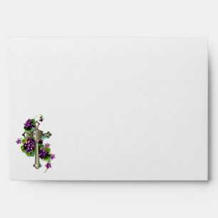 Golden Cross and Purple Easter Flowers Envelope