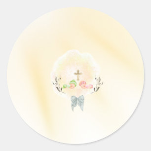 Golden Cross floral baptism round stickers