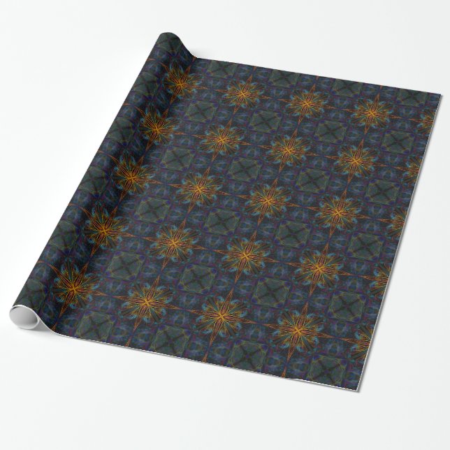 Golden Cross Symmetrical Pattern Wrapping Paper (Unrolled)
