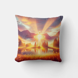 Golden Cross Under a Glorious Sunrise Cushion