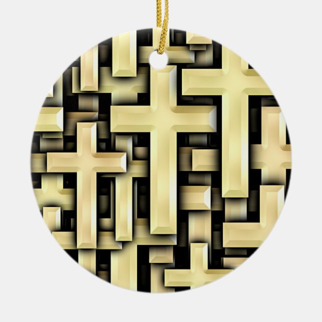 Golden Crosses Ceramic Tree Decoration (Front)