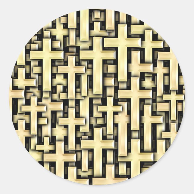 Golden Crosses Classic Round Sticker (Front)