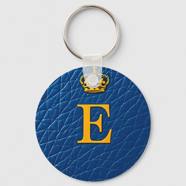 Golden Crown Above Stylish Letter E Key Ring (Front)