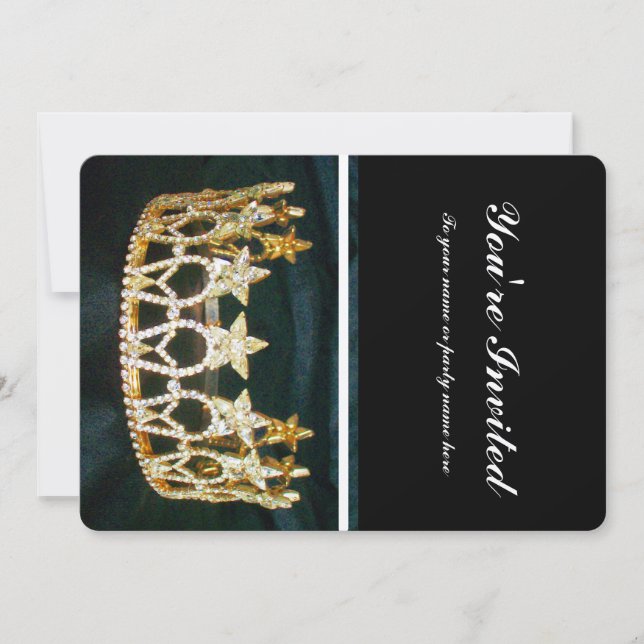 Golden Crown and Black Metallic Invite (Front)