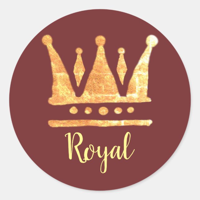 Golden Crown Classic Round Sticker, Glossy Sticker (Front)