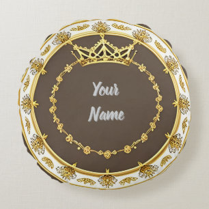 👑 Golden Crown Elegant Home Style Luxe ✨ Round Cushion