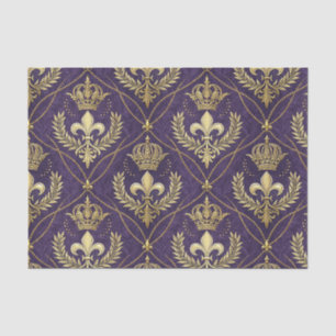 Golden Crown Fleur-de-lis Regal Purple Pattern Art Tissue Paper