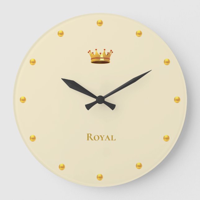 Golden Crown & Golden Dots on Light Beige Large Clock (Front)