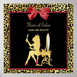 Golden Crown Leopard Print With Red Bow Hair Salon