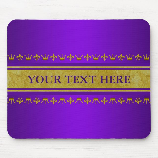 Golden Crown & Lily Border + your text & backgr. Mouse Pad (Front)