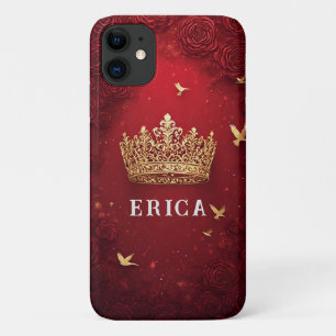 Golden Crown on Red Background Surrounded by Roses Case-Mate iPhone Case