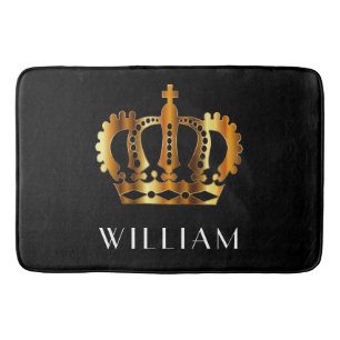 Golden Crown Personalised Name Black Bath Mat