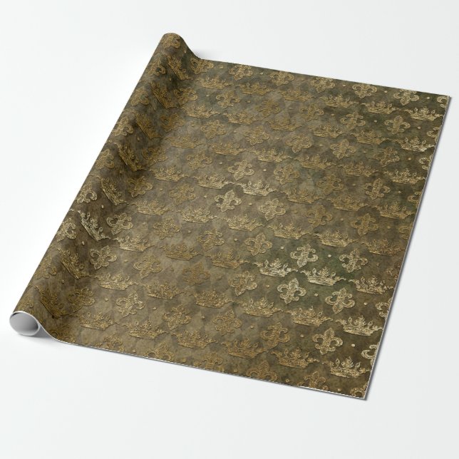Golden Crown Royal Depp Green Grungy Velvet Wrapping Paper (Unrolled)