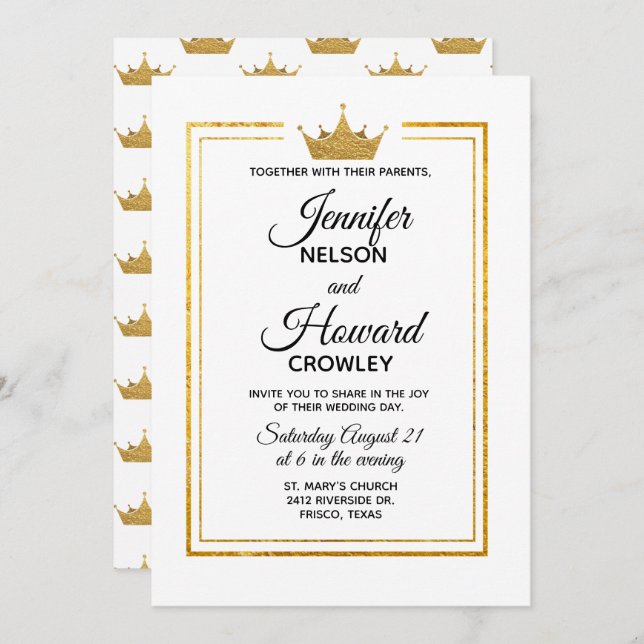Golden Crown Wedding Invitation (Front/Back)