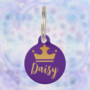 Golden Crown with Name Royal Purple Personalised Pet Tag