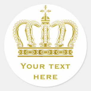 Golden Crown + your text Classic Round Sticker