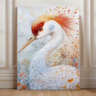 Golden-Crowned Crane Elegance – Whimsical Bird Art Canvas Print