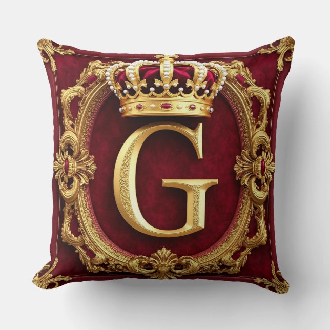 Golden Crowned Monogram G Luxury Frame Elegance ✨ Cushion (Front)
