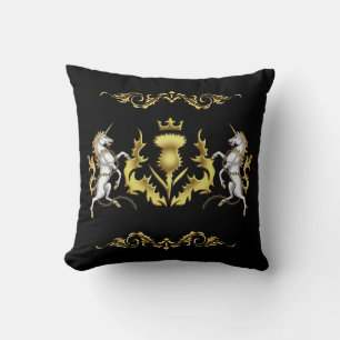 Golden Crowned Scottish Thistle in Black Cushion