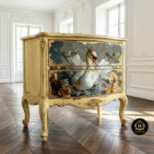 Golden Crowned Swan with Yellow Florals Decoupage