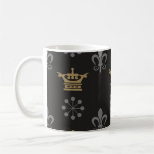 Golden Crowns On Black Wallpaper, seamless pattern Coffee Mug