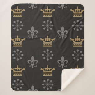 Golden Crowns On Black Wallpaper, seamless pattern Sherpa Blanket