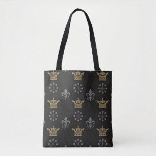 Golden Crowns On Black Wallpaper, seamless pattern Tote Bag