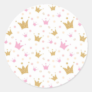 Golden Crowns Pattern Classic Round Sticker