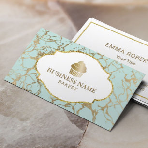 Golden Cupcake Bakery Mint & Gold Marble Business Card