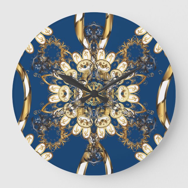 Golden Curls, Oriental Vintage Pattern. Large Clock (Front)