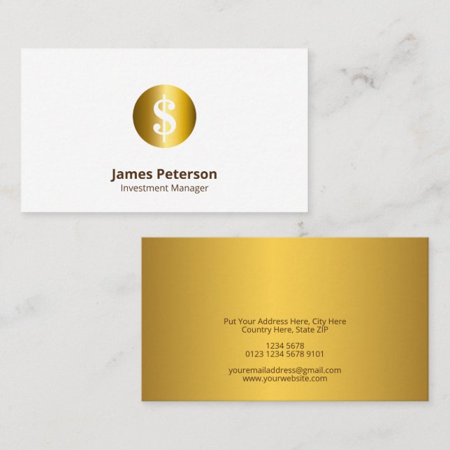Golden Currency Symbol | White Business Card (Front/Back)