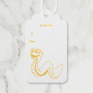 Golden Cute Snake Illustration big eyes Green Dots Gift Tags