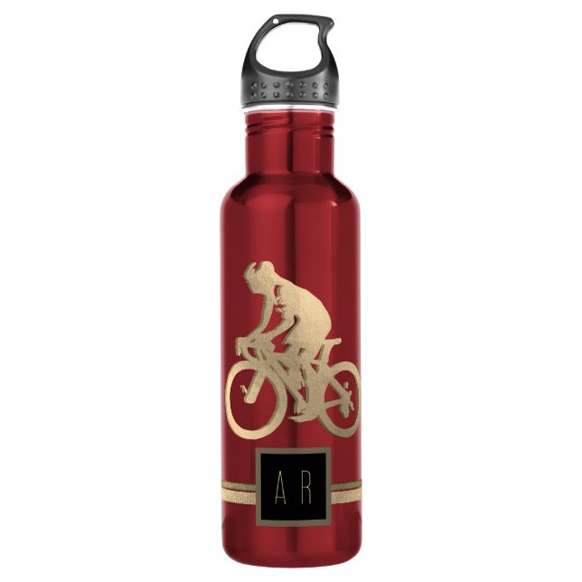 Golden Cyclist Silhouette 710 Ml Water Bottle (Front)