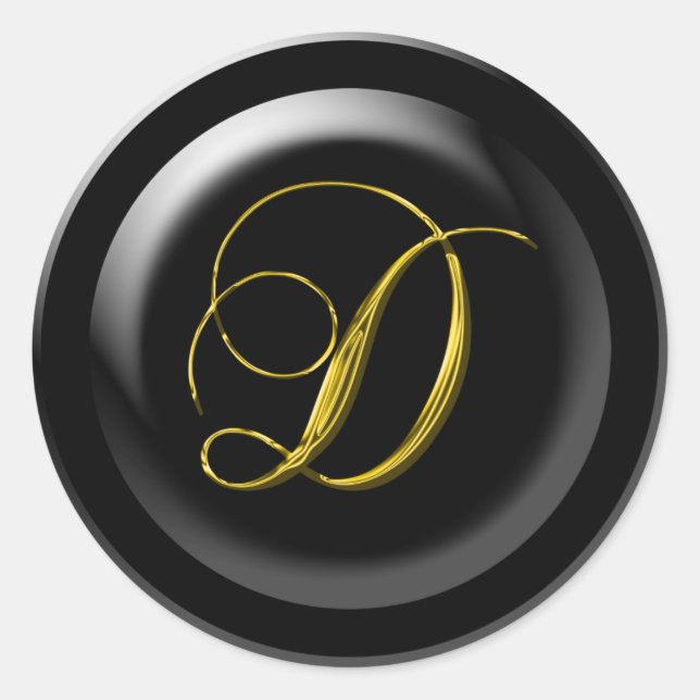 Golden D Monogram Classic Round Sticker (Front)