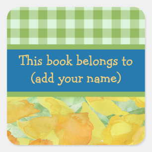 Golden Daffodils and Gingham Bookplates Square Sticker
