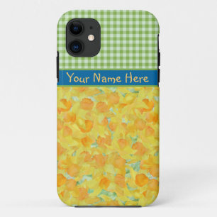 Golden Daffodils and Green Check Gingham Case-Mate iPhone Case