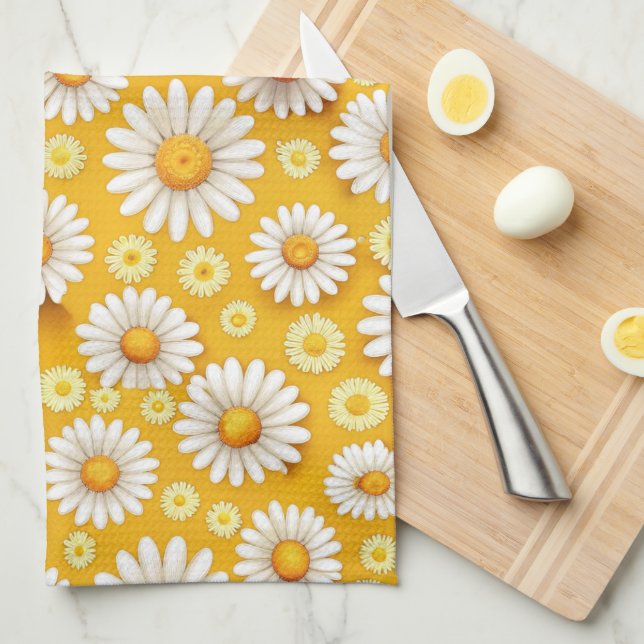 Golden Daisy Garden Tea Towel (Quarter Fold)