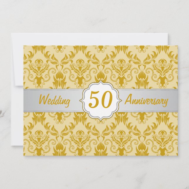 Golden Damask, 50th Wedding Anniversary Invitation (Front)