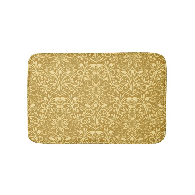 Golden Damask Baroque Floral Pattern Bath Mat (Front)