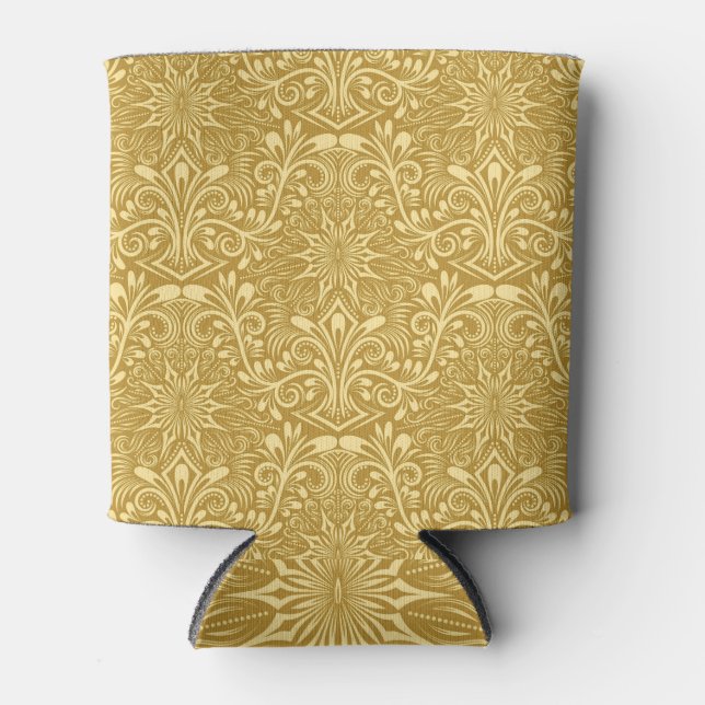 Golden Damask Baroque Floral Pattern Can Cooler (Front)