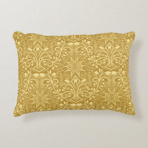 Golden Damask Baroque Floral Pattern Decorative Cushion