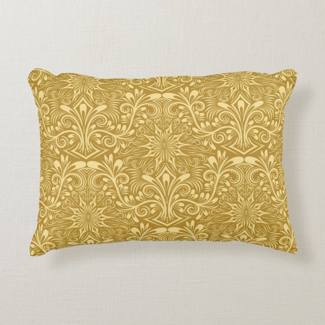 Golden Damask Baroque Floral Pattern Decorative Cushion (Front)