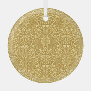 Golden Damask Baroque Floral Pattern Glass Tree Decoration