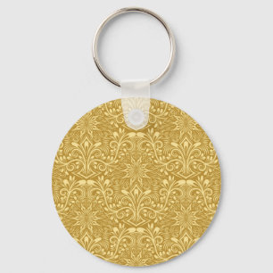 Golden Damask Baroque Floral Pattern Key Ring