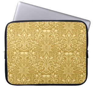 Golden Damask Baroque Floral Pattern Laptop Sleeve