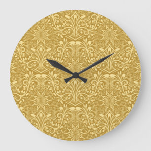 Golden Damask Baroque Floral Pattern Large Clock