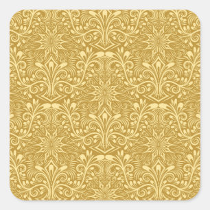 Golden Damask Baroque Floral Pattern Square Sticker