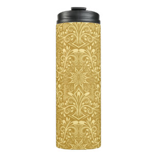 Golden Damask Baroque Floral Pattern Thermal Tumbler